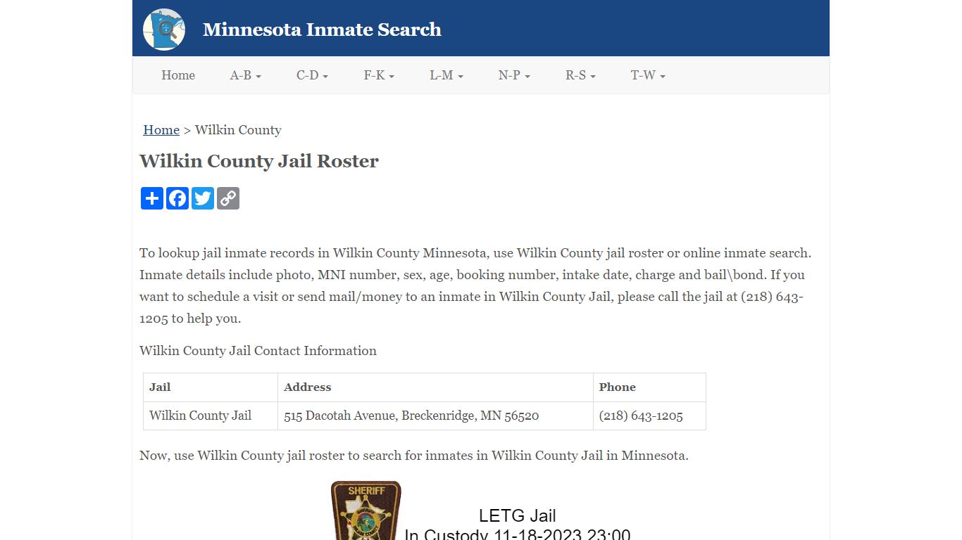 Wilkin County Jail Roster - Minnesota Inmate Search